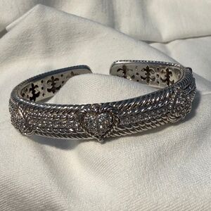 Judith Ripka Sterling Silver Tri Heart Cuff Bracelet